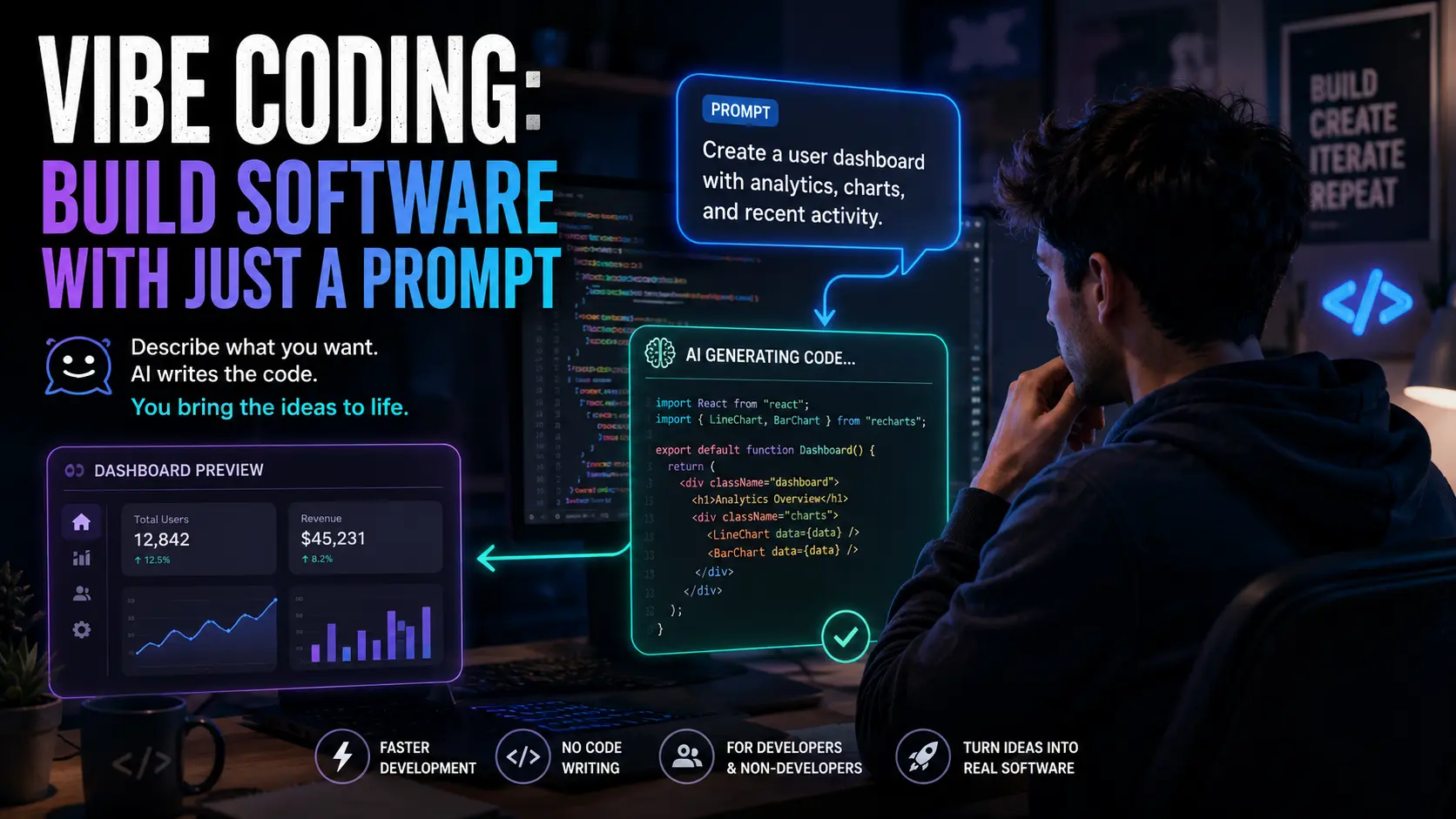 vibe coding developer using AI to generate code from natural language prompt