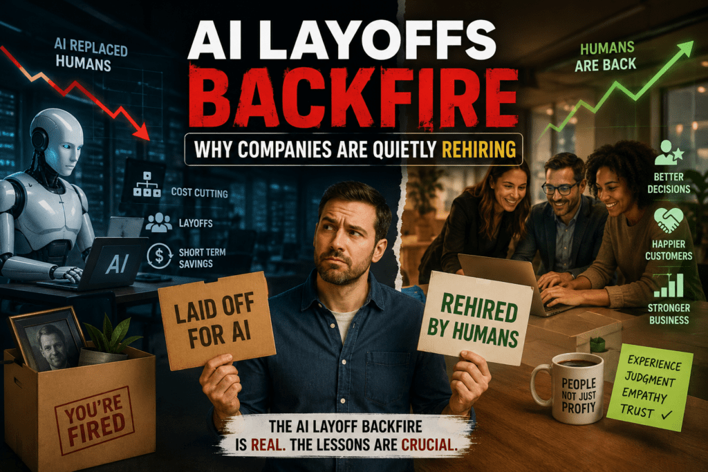 AI layoffs backfire trend chart showing companies rehiring workers