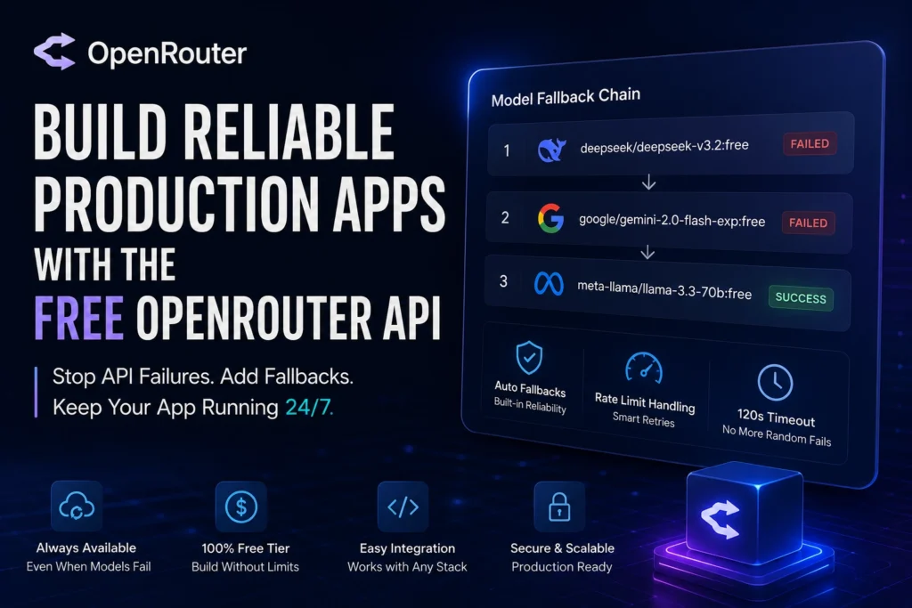 OpenRouter free API dashboard showing model fallback configuration for production apps