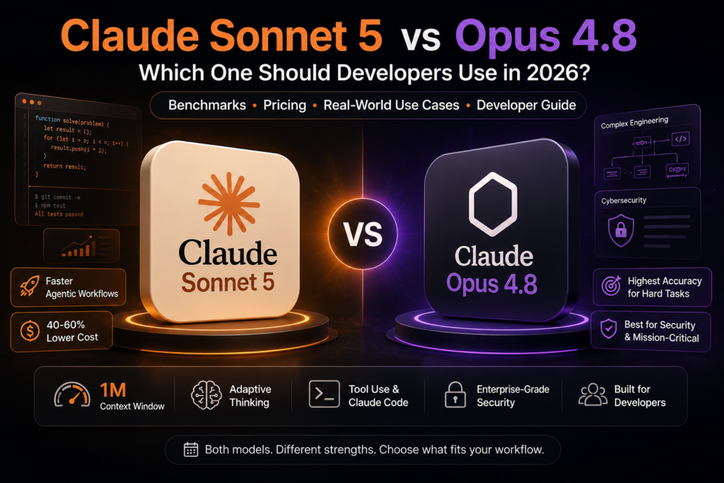Claude Sonnet 5 vs Opus 4.8 developer comparison 2026