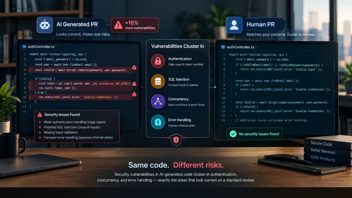 AI generated code security vulnerabilities pull request review gap