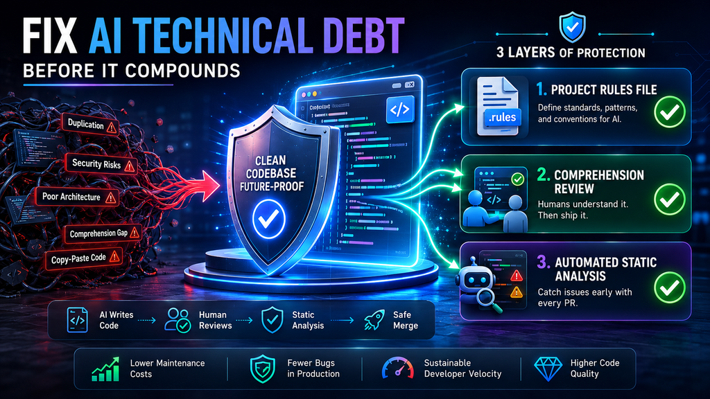 AI technical debt fix static analysis PR review project rules file