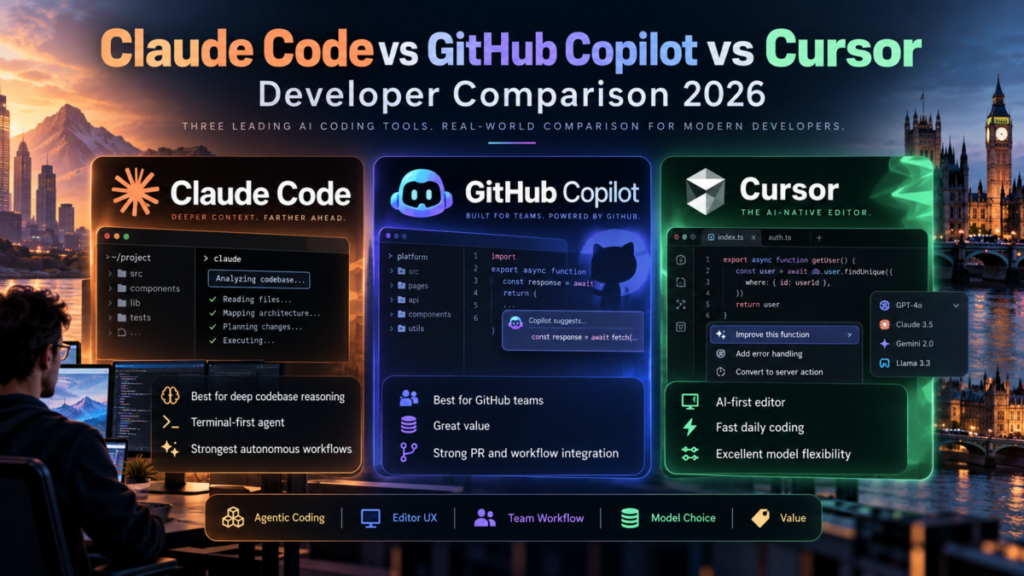 Claude Code vs Cursor chart comparing GitHub Copilot for developers in 2026