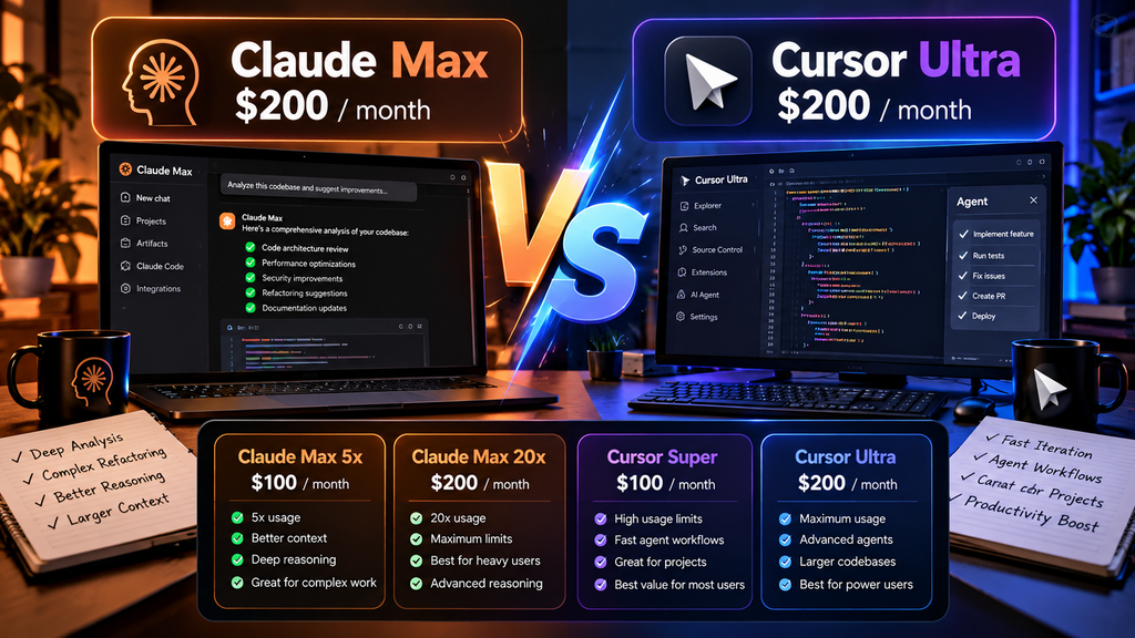 October 2026 price comparison of Claude Max and Cursor Ultra plans